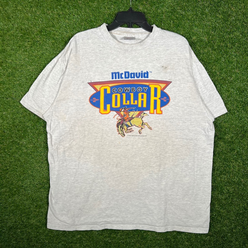 Vintage 1992 McDavid Cowboy Collar Oneita Power-T Shirt XXL Gray Made in USA 90s